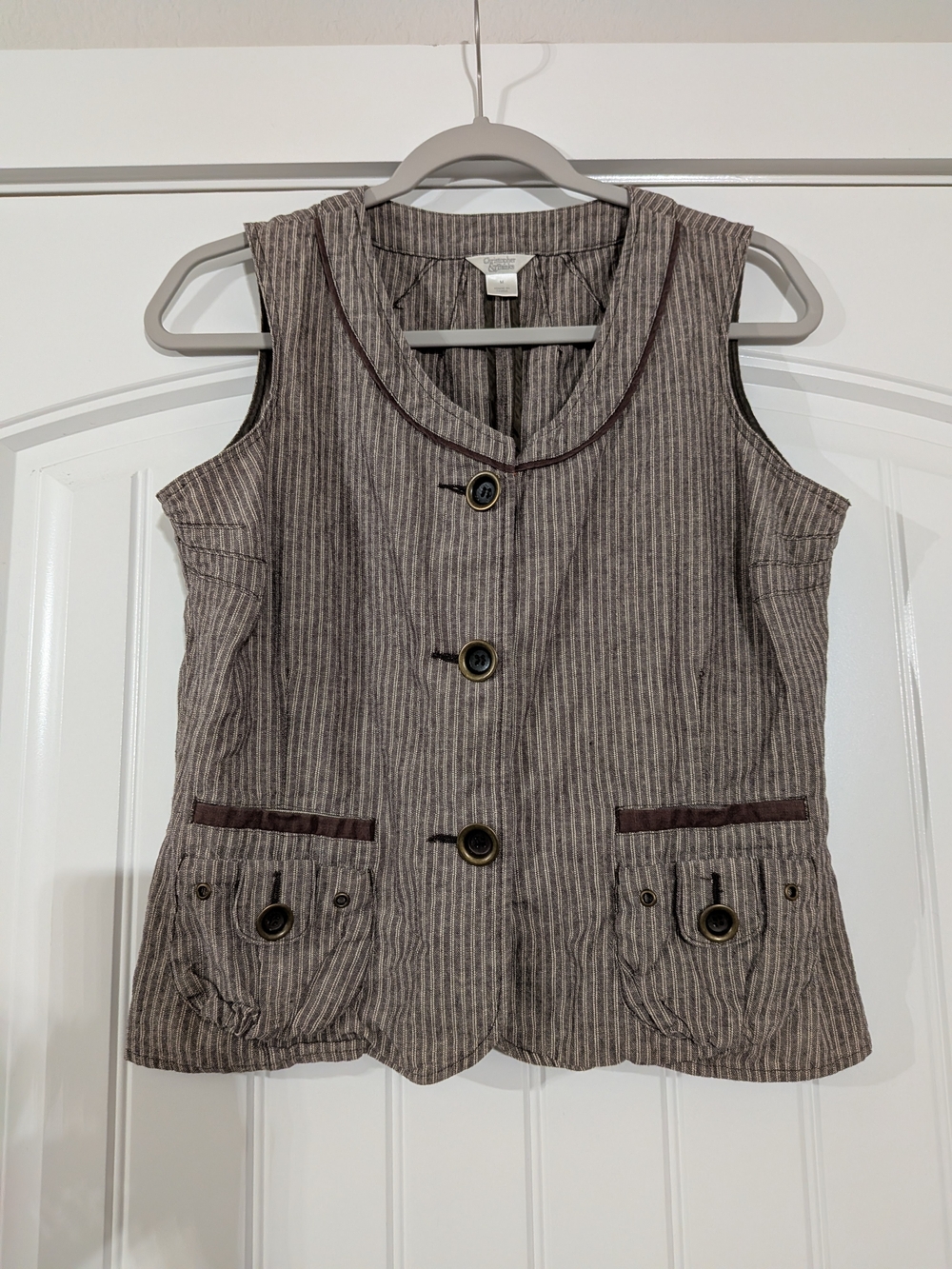 Christopher & Banks Y2K Linen Cotton Brown Striped  Sleeveless Vest